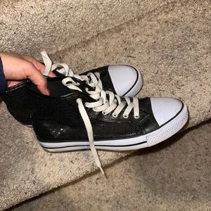 Black sparkly sequin high top shoes